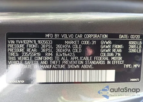 2020 Volvo Xc90 T5 Momentum 7 Passenger from USA, damaged, VIN YV4102PK1L1605633